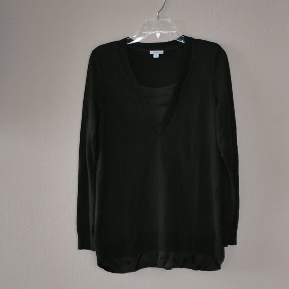J Jill Women's Green Mock V-Neck LS Cotton Blend Tunic Sweater Shirt Size XS - Picture 1 of 6